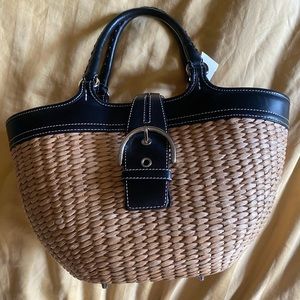 Medium Coach straw leather accented purse